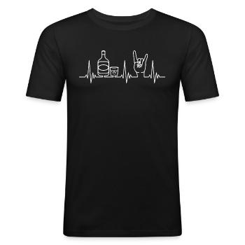 Pommesgabel und Whisky Heartbeat Heavy Metal Hand - Männer Slim Fit T-Shirt - Schwarz - Vorne - Nik (191cm)