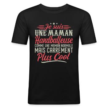 Ich bin eine Handball-Mama, ausgesprochen cool - Männer Slim Fit T-Shirt - Schwarz - Vorne - Nik (191cm)