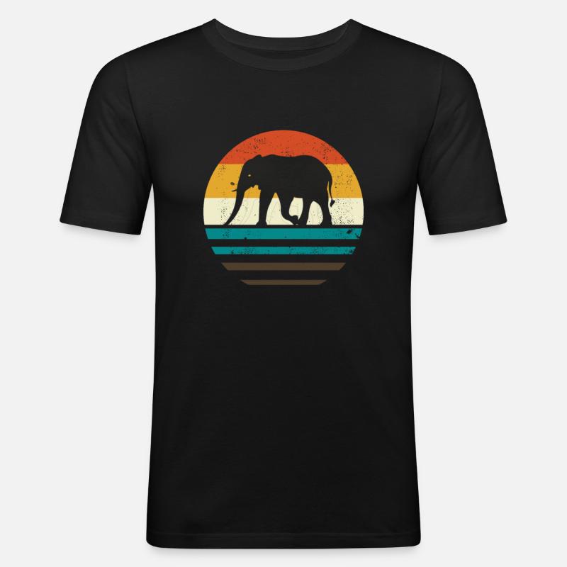Elefant Retro - Männer Slim Fit T-Shirt - Schwarz