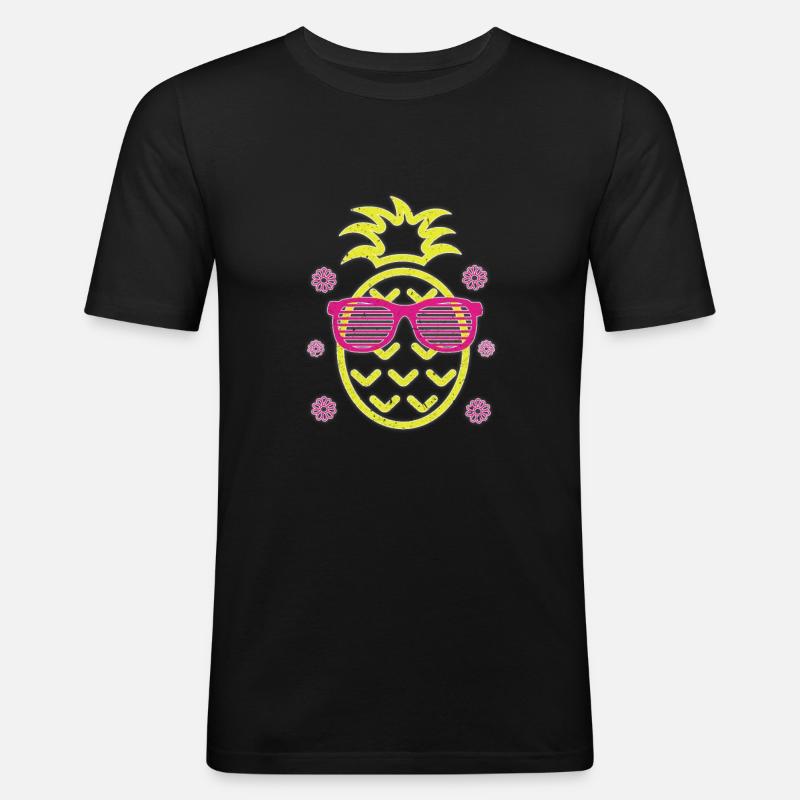 Ananas Glow - Männer Slim Fit T-Shirt - Schwarz