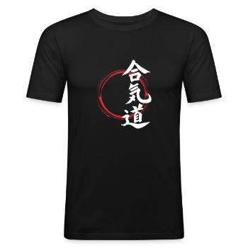 Aïkido - T-shirt près du corps Homme - noir - Devant - Nik (191cm)