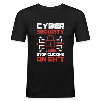 Cybersécurité Arrêtez de cliquer - T-shirt près du corps Homme - noir - Devant - Nik (191cm)