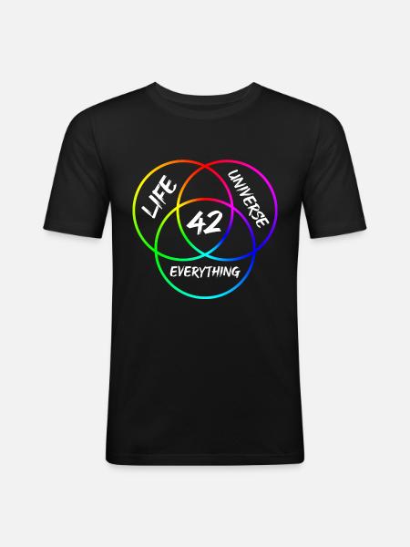 Antwort 42 - Männer Slim Fit T-Shirt - Schwarz
