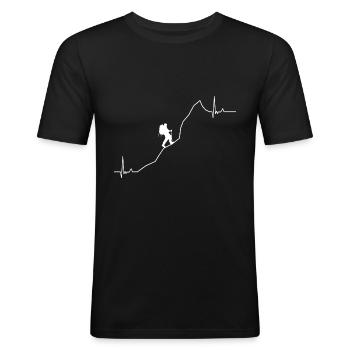 Herzschlag Berge - Männer Slim Fit T-Shirt - Schwarz - Vorne - Nik (191cm)