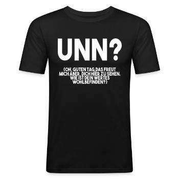 Unn Pfälzer Mundart Pfalz Geschenk - Männer Slim Fit T-Shirt - Schwarz - Vorne - Nik (191cm)