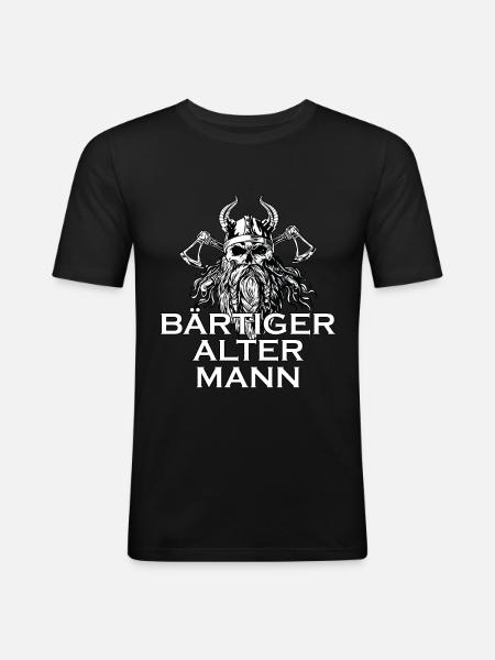 Wikinger Mann Bart Spruch Geschenkidee - Männer Slim Fit T-Shirt - Schwarz