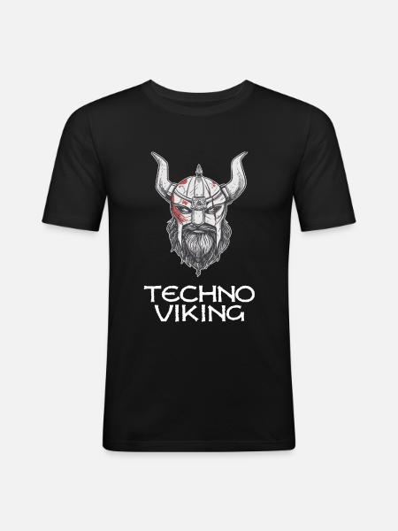 Techno Viking Meme Rave Gift - Men's Slim Fit T-Shirt - black