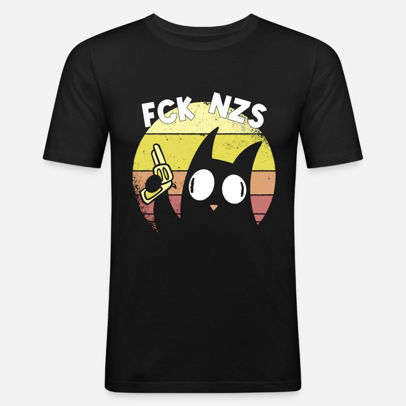 Left Left Antifaschist Cat Gift - Men's Slim Fit T-Shirt - black