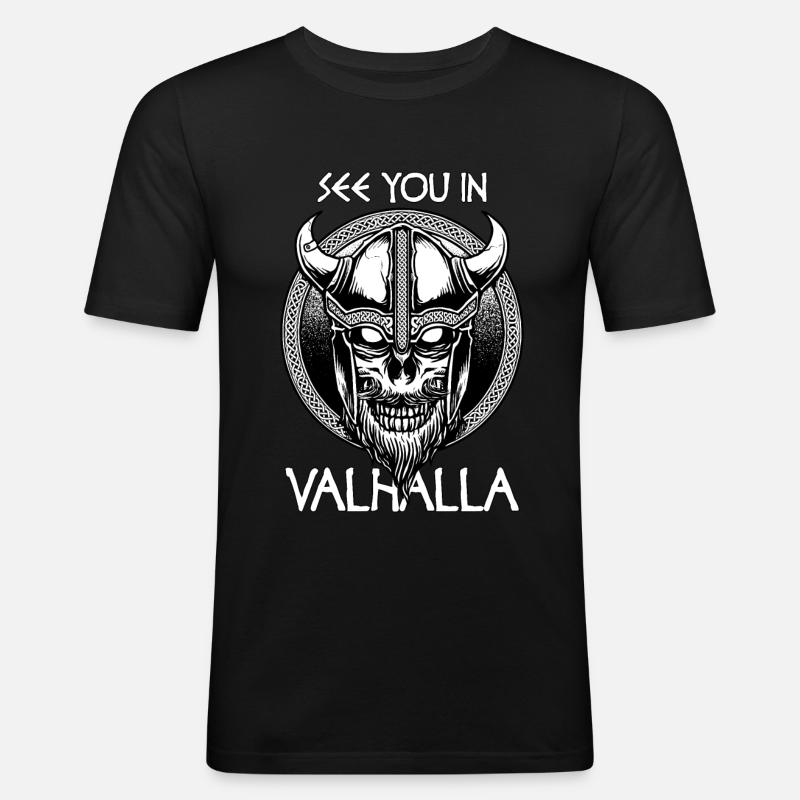 Wikinger Valhalla Spruch Totenkopf Geschenk - Männer Slim Fit T-Shirt - Schwarz