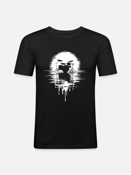 Drumset Silhouette Drums with Reflection - Men's Slim Fit T-Shirt - black
