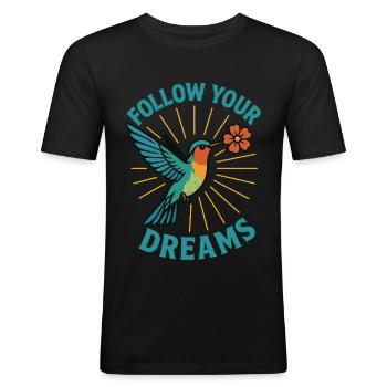 Colibri avec fleur - Suivez vos rêves - T-shirt près du corps Homme - noir - Devant - Nik (191cm)