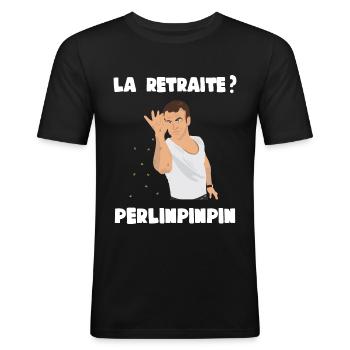 Réformes macron LREM retraités pauvreté misère rue - T-shirt près du corps Homme - noir - Devant - Nik (191cm)