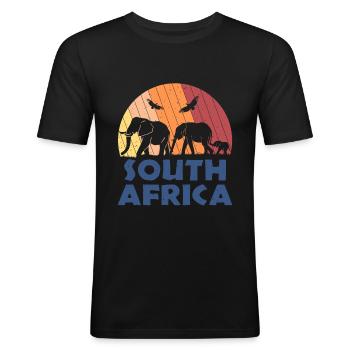 Sudafrica Sud Africa Famiglia Elefante Retrò - Maglietta aderente da uomo - nero - Fronte - Nik (191cm)