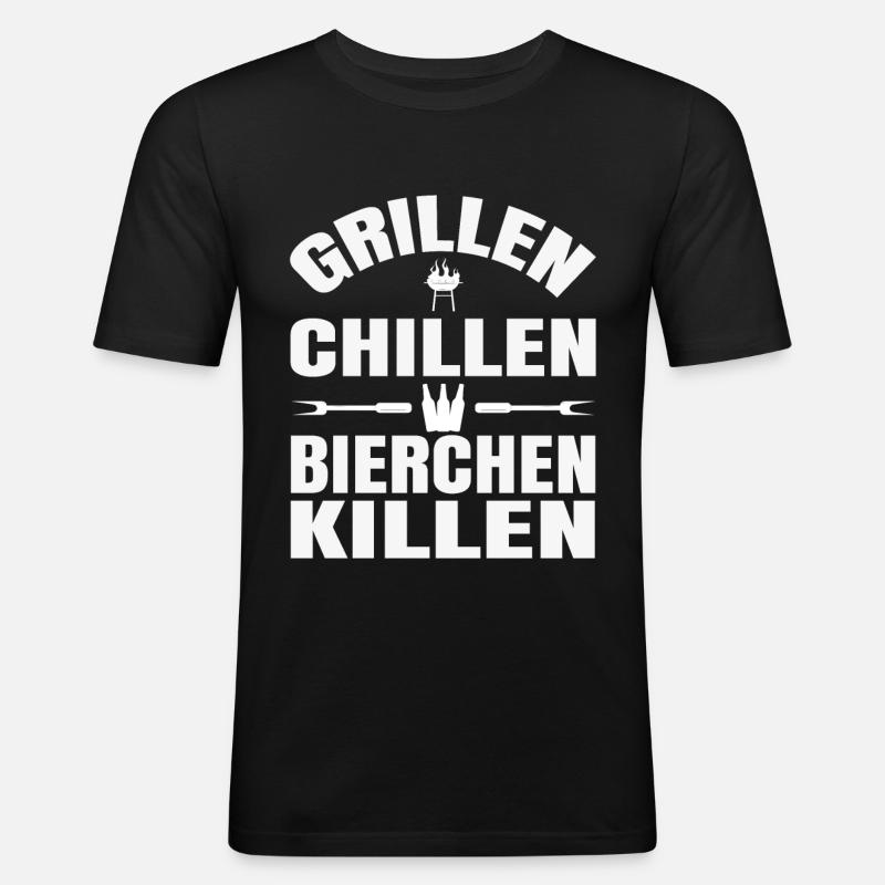 Grillen Chillen Bierchen Killen Grillgeschenk - Männer Slim Fit T-Shirt - Schwarz