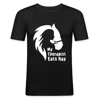 Horse Lover Horse Girl My Therapist Eats Hay - Männer Slim Fit T-Shirt - Schwarz - Vorne - Nik (191cm)