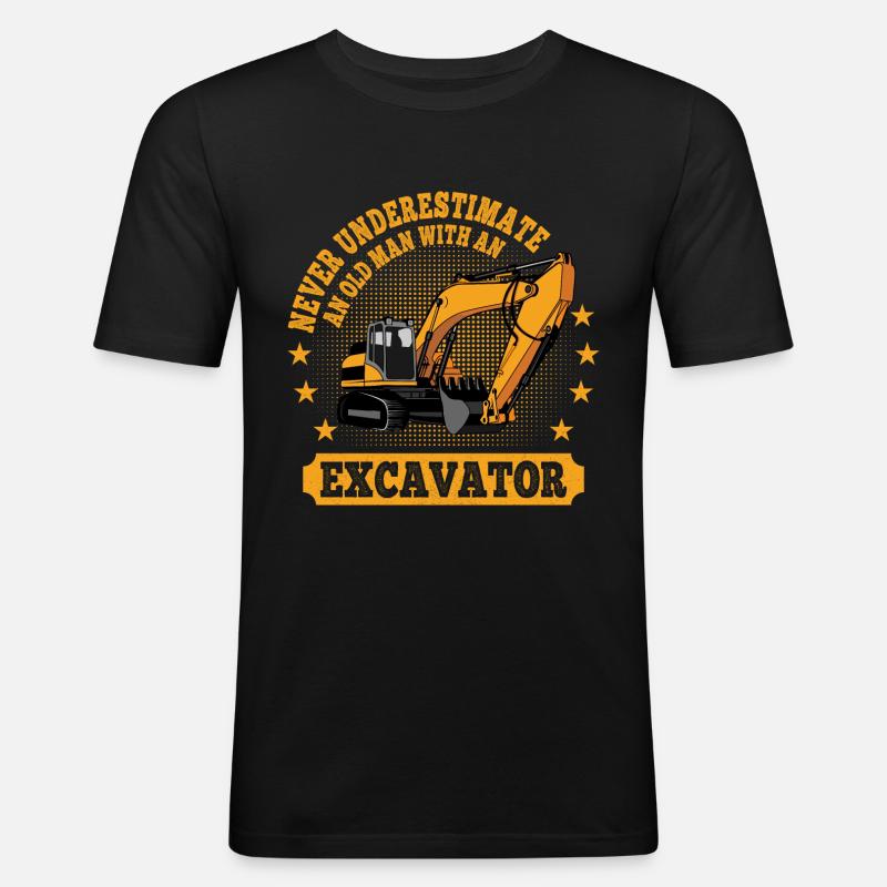 Old Man with an Excavator Escavatore Ruspa - Maglietta aderente da uomo - nero