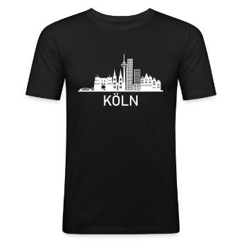 Ville de Cologne Skyline Cologne Ville Allemagne - T-shirt près du corps Homme - noir - Devant - Nik (191cm)
