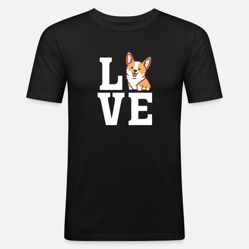 Corgi - Männer Slim Fit T-Shirt - Schwarz