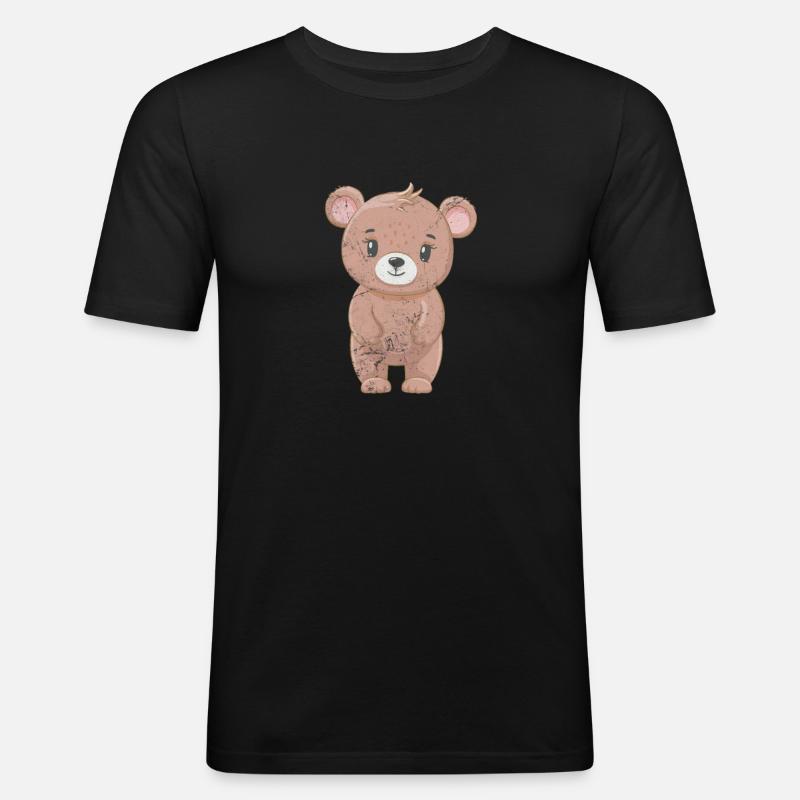 Teddybär - Männer Slim Fit T-Shirt - Schwarz