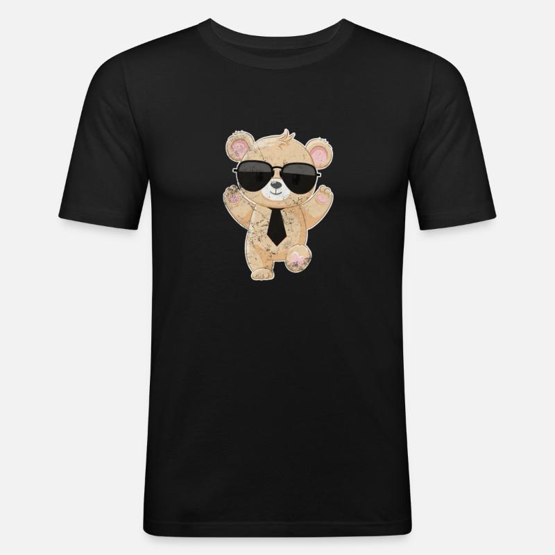 Teddybär - Männer Slim Fit T-Shirt - Schwarz