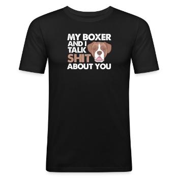 Boxer Hund - Männer Slim Fit T-Shirt - Schwarz - Vorne - Nik (191cm)
