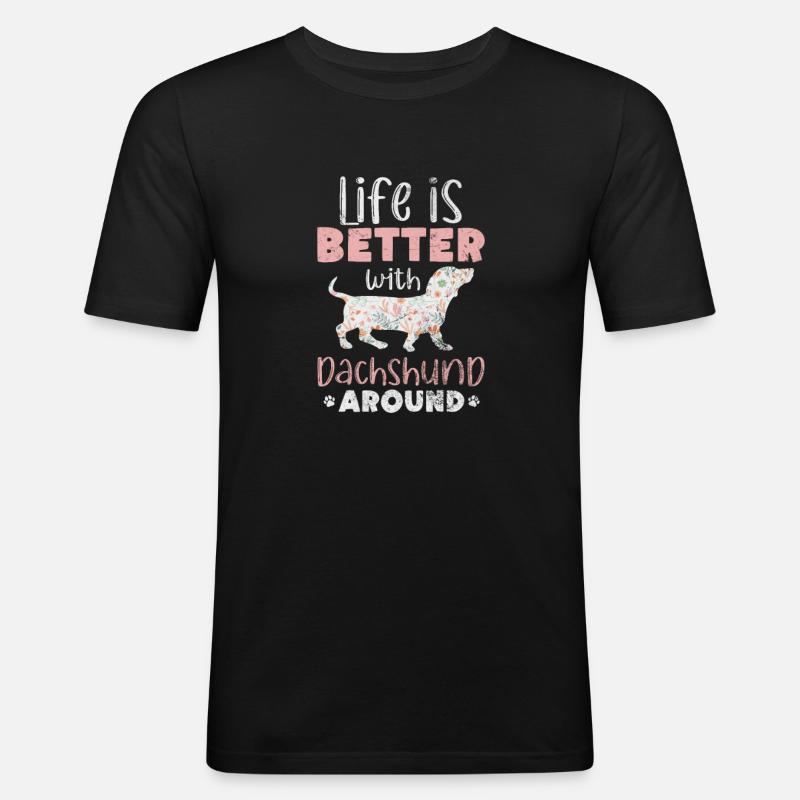 Dackel - Männer Slim Fit T-Shirt - Schwarz