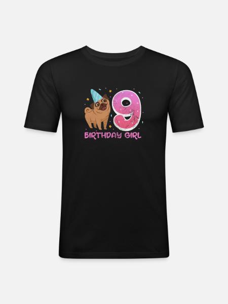 Pug 9th birthday - Men's Slim Fit T-Shirt - black