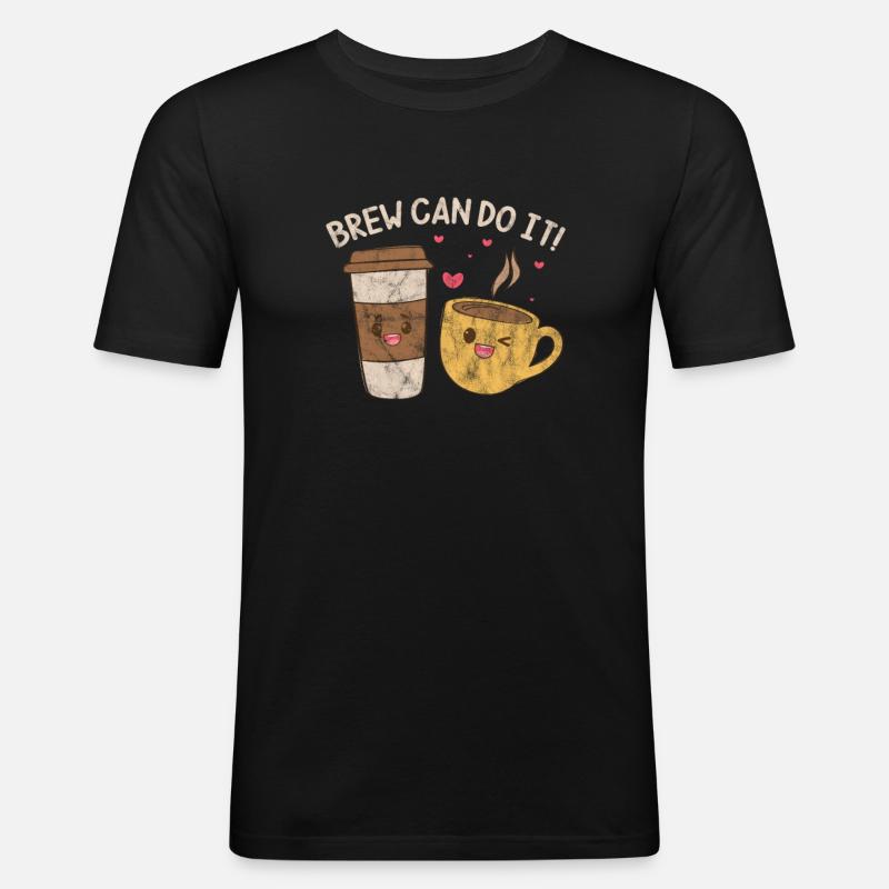 Kaffee - Männer Slim Fit T-Shirt - Schwarz