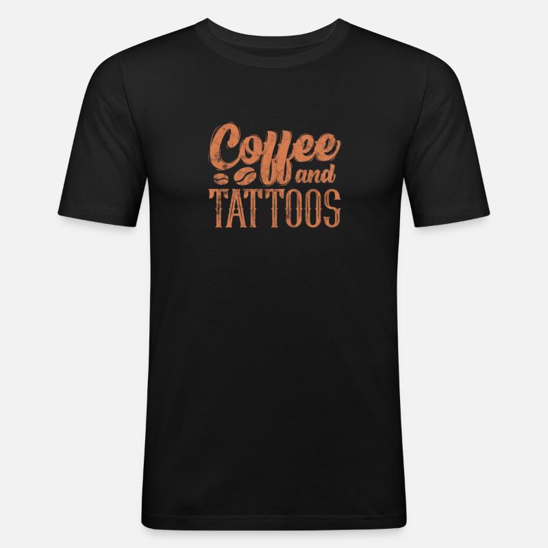 Kaffee Tattoo - Männer Slim Fit T-Shirt - Schwarz