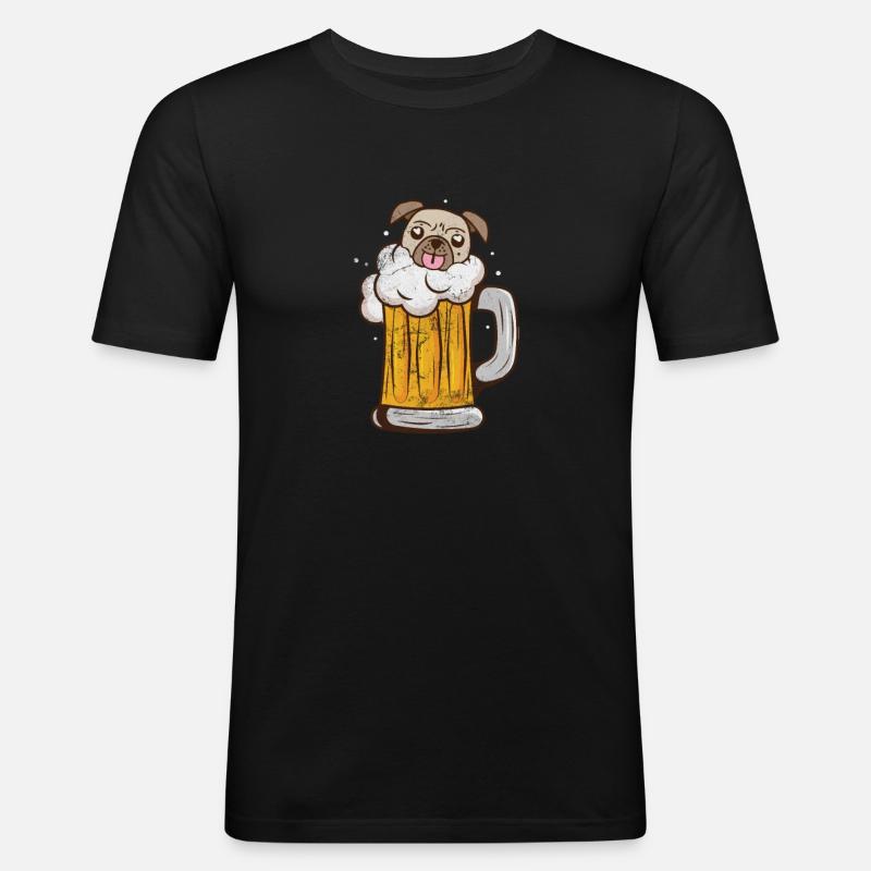 Mops Bier - Männer Slim Fit T-Shirt - Schwarz