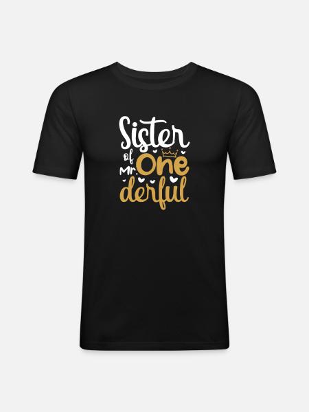 Schwester - Männer Slim Fit T-Shirt - Schwarz