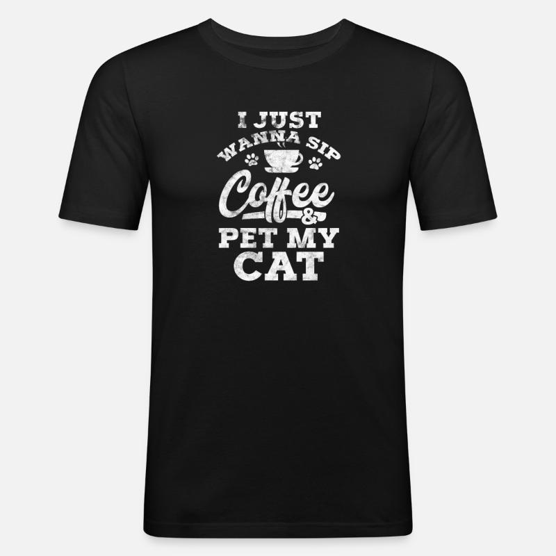 Kaffee Katze - Männer Slim Fit T-Shirt - Schwarz