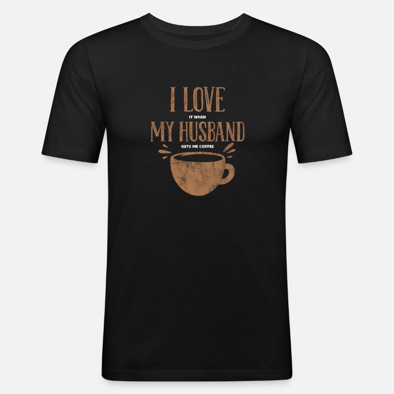 Kaffee Ehemann - Männer Slim Fit T-Shirt - Schwarz
