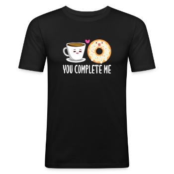 Café Donut Caféine Espresso Barista Cadeau - T-shirt près du corps Homme - noir - Devant - Nik (191cm)