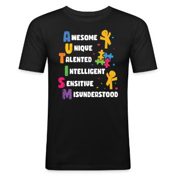 Autisme - T-shirt près du corps Homme - noir - Devant - Nik (191cm)