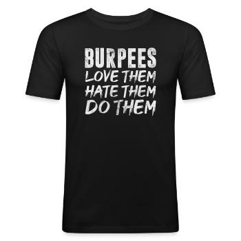 Burpees - T-shirt près du corps Homme - noir - Devant - Nik (191cm)