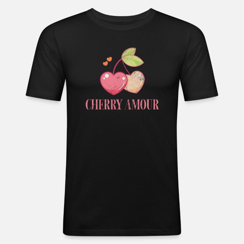 Kirsche - Männer Slim Fit T-Shirt - Schwarz