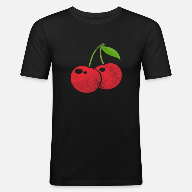 Kirsche - Männer Slim Fit T-Shirt - Schwarz