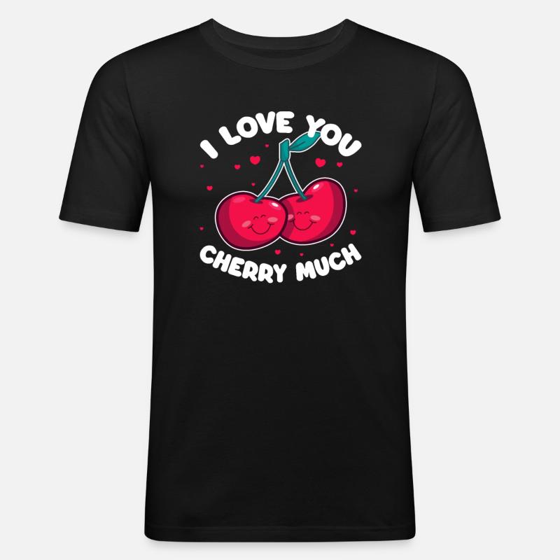 Kirsche Kirschbaum Kirschblüte Frucht Geschenk - Männer Slim Fit T-Shirt - Schwarz