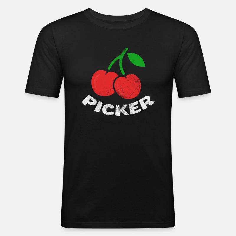 Kirsche - Männer Slim Fit T-Shirt - Schwarz