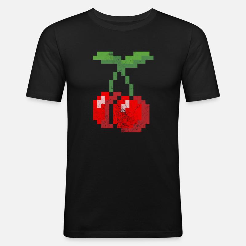 Kirsche - Männer Slim Fit T-Shirt - Schwarz