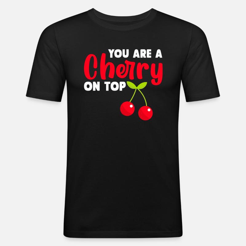Kirsche Kirschbaum Kirschblüte Frucht Geschenk - Männer Slim Fit T-Shirt - Schwarz