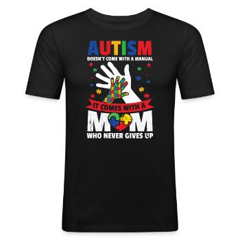 Autisme - Mannen slim fit T-shirt - zwart - Voor - Nik (191cm)