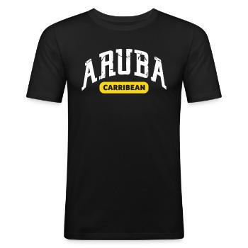 Aruba Caribbean Summer Ocean Beach Gift - Men's Slim Fit T-Shirt - black - Front - Nik (191cm)
