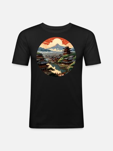 Japanese Medieval City - Men's Slim Fit T-Shirt - black