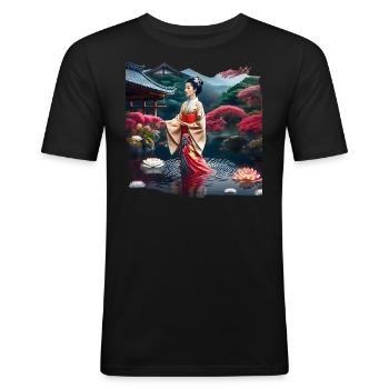 Japanische Dame - Männer Slim Fit T-Shirt - Schwarz - Vorne - Nik (191cm)