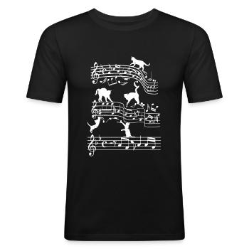 Katze Katzen Spielen Musik Noten Geschenk - Männer Slim Fit T-Shirt - Schwarz - Vorne - Nik (191cm)