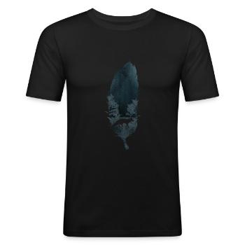 Plume avec coiffe silhouette de loup indien - T-shirt près du corps Homme - noir - Devant - Nik (191cm)