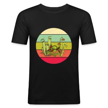 Fleischfressende Pflanze Venus Fliegenfalle - Männer Slim Fit T-Shirt - Schwarz - Vorne - Nik (191cm)