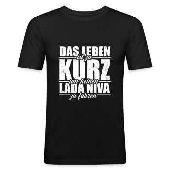 Lada Niva 4x4 Autoliebhaber Russland Offroad - Männer Slim Fit T-Shirt - Schwarz - Vorne - Nik (191cm)
